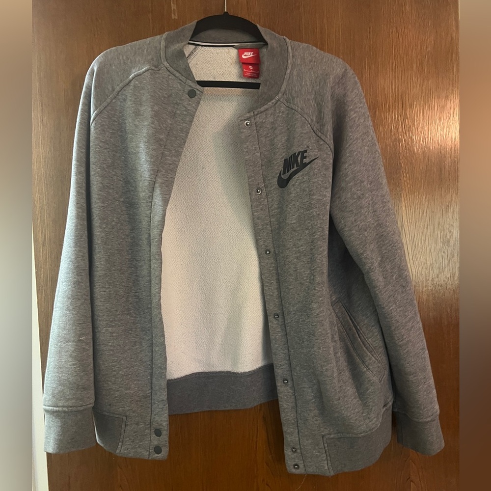 Nike grey cotton letterman style jacket